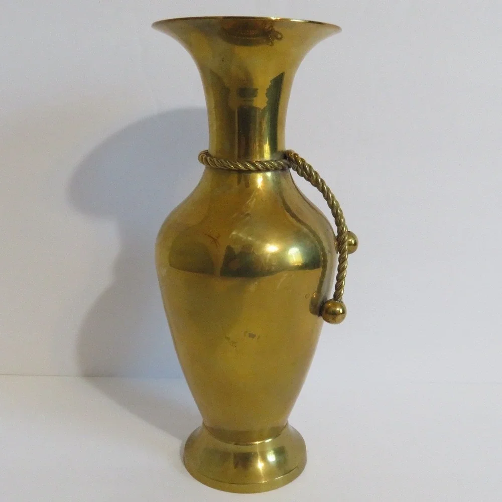 Wildwood Brass Vase Decorative Rope Detail‎ Flared Neck Mid Century Modern 7.5